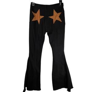 Black Straight Leg Jeans with Tan Star Accents